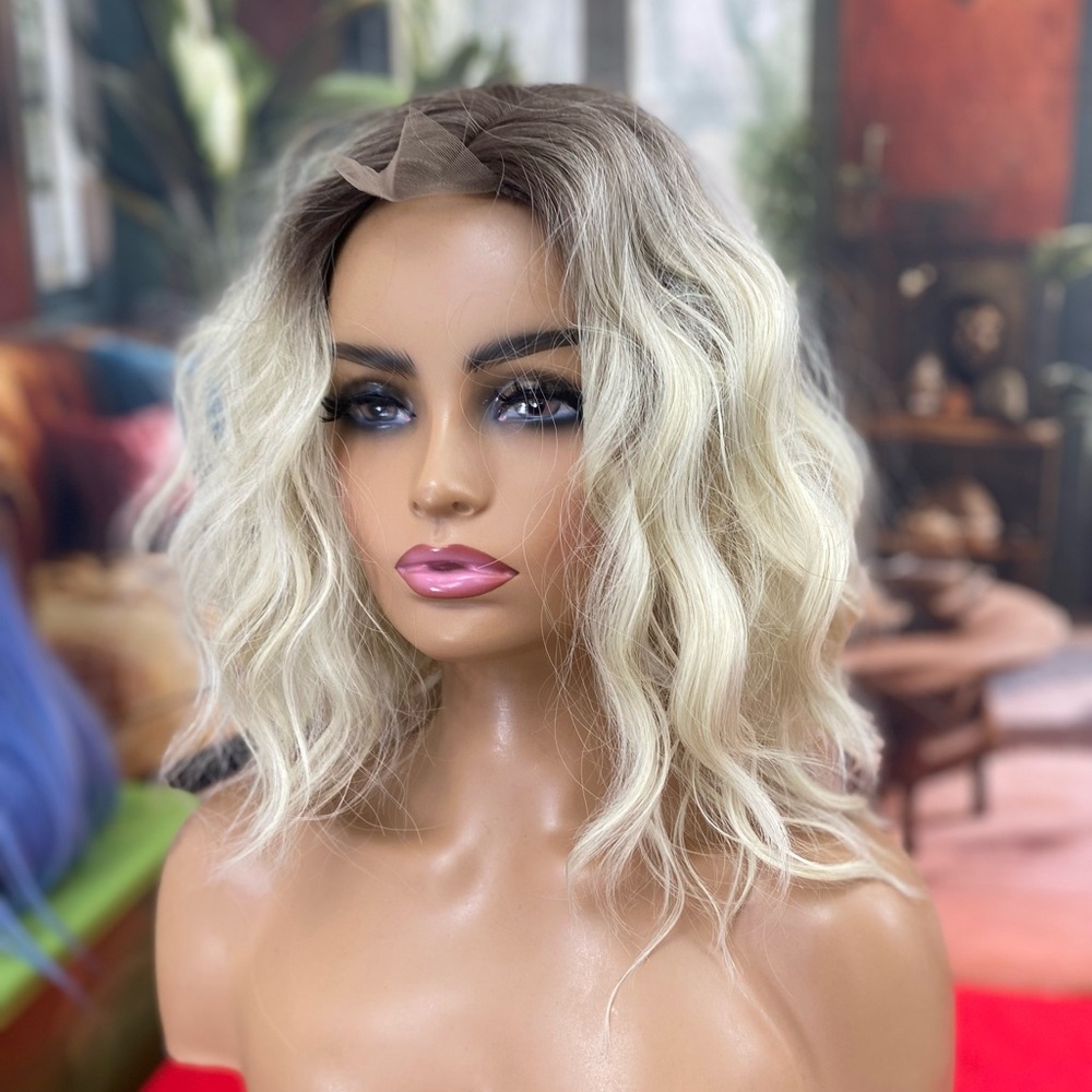 Platinum center lace front bob with ash root